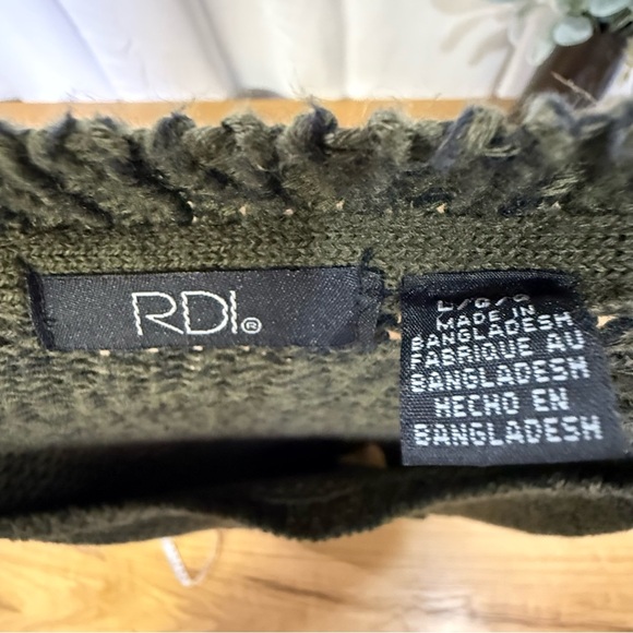 RDI Dark Green Knit Sweater w/ Elbow Patches Women’s Size Large High-Low Hem - Picture 2 of 7
